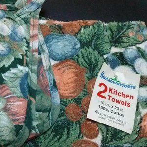 2 EA Sonoma Housewarmers Kitchen Towels by Leshner Mills + 3 Matching Pot Holder
